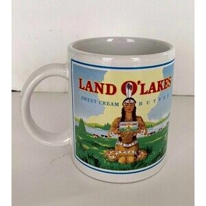 Vintage Land O' Lakes Advertising Coffee Mug Cup Mia Indian Girl 10 oz, 3 3/4"H